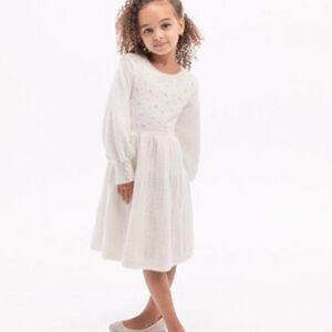 RARE EDITIONS white ivory long sleeve dress with pearl details